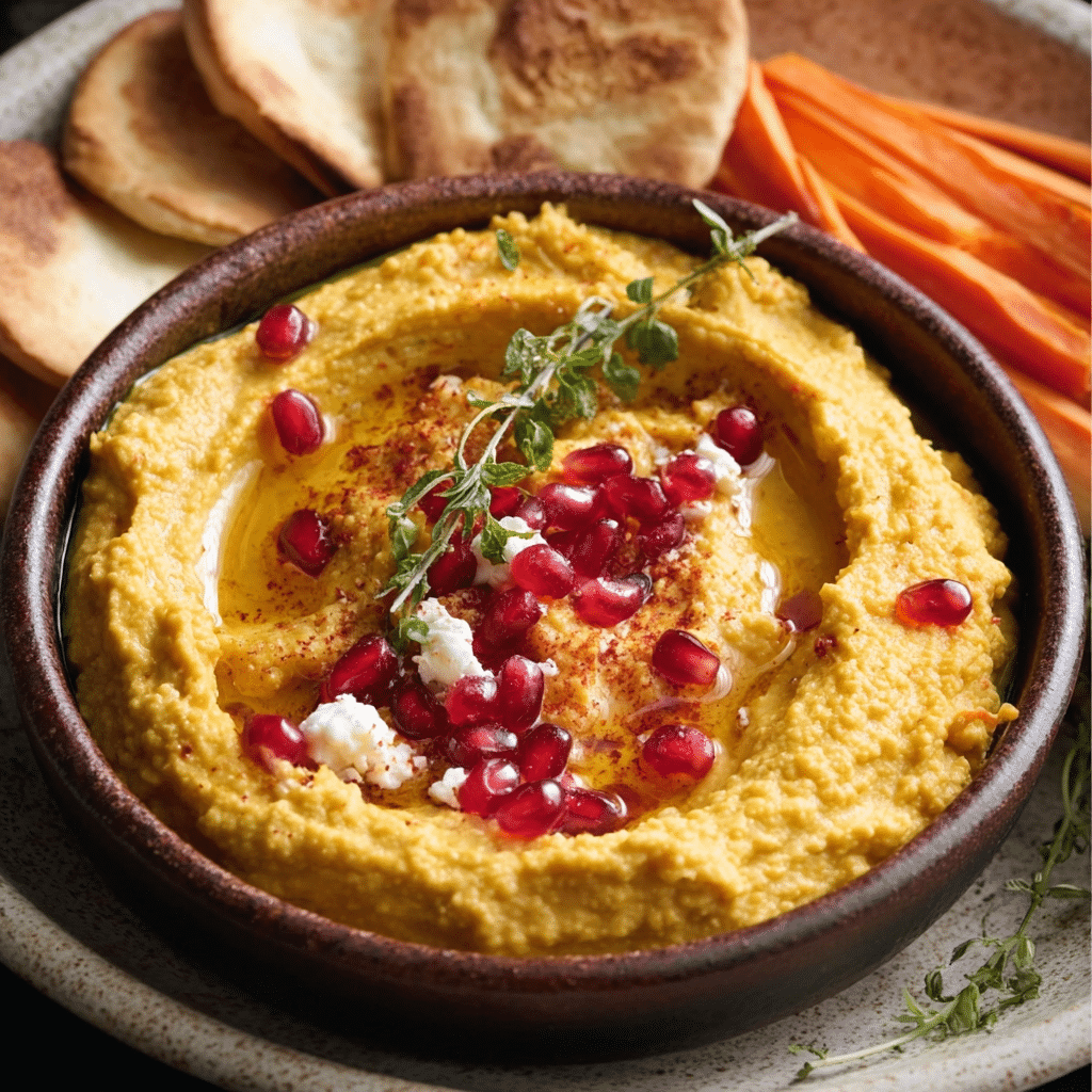 Butternut Squash Hummus with Feta and Pomegranate