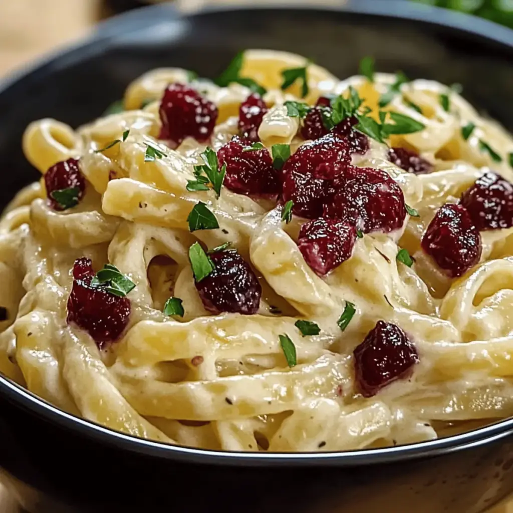 Cremige Brie-Pasta mit Preiselbeeren-Kompott – Genuss pur