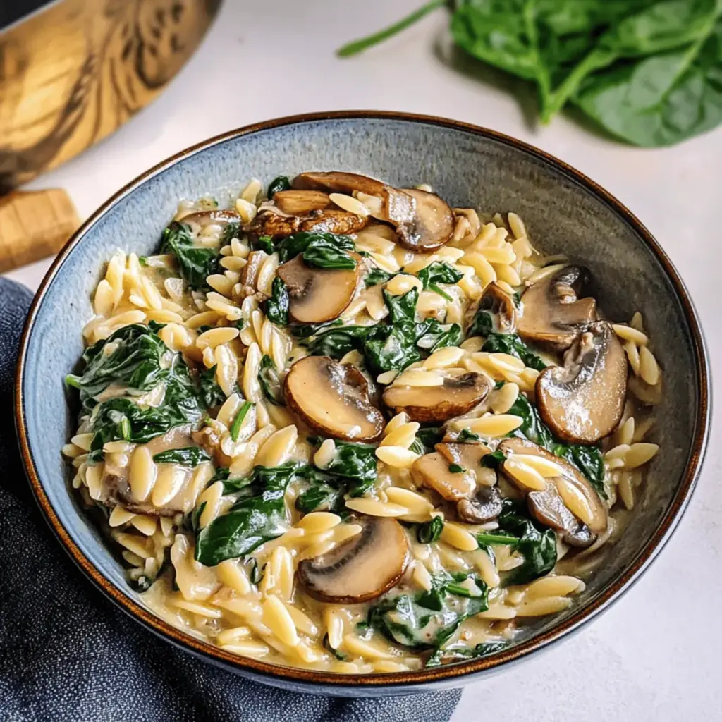 Orzo Pfanne mit Champignons und Spinat – Einfache, leckere Comfort Food