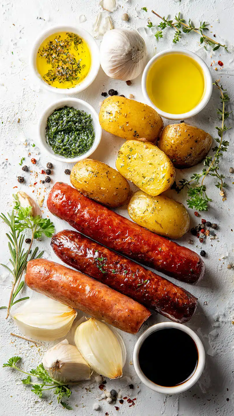 Irresistible Süße und herzhafte glasierte Wurst und Kartoffeln
