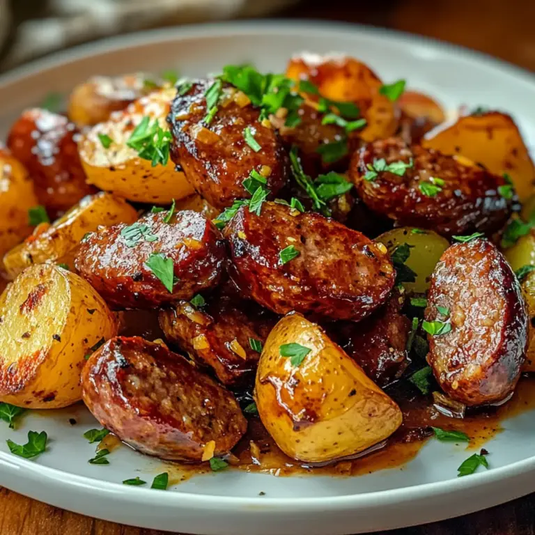 Irresistible Süße und herzhafte glasierte Wurst und Kartoffeln
