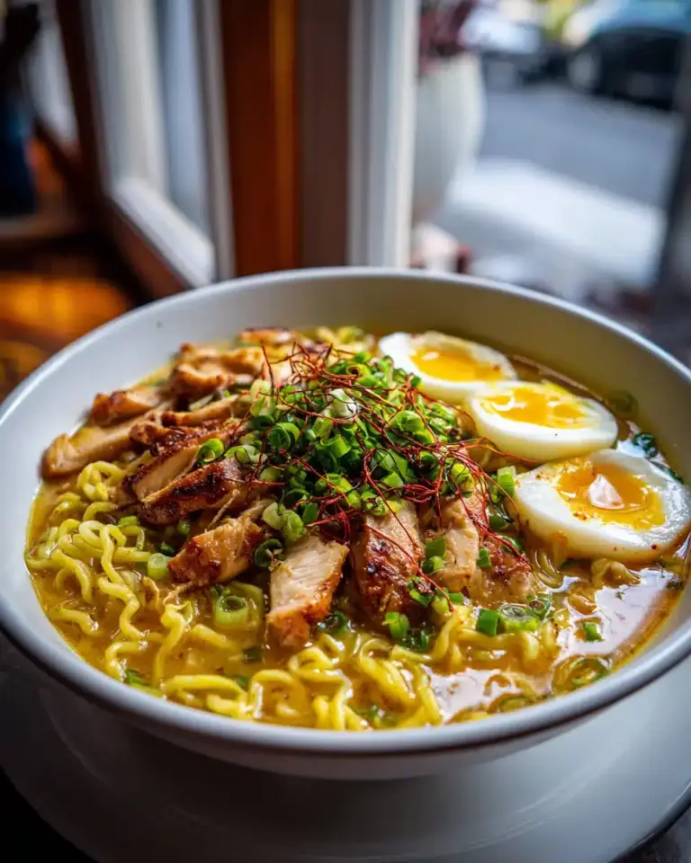 Feuriges Chicken Ramen mit cremiger Knoblauchsoße