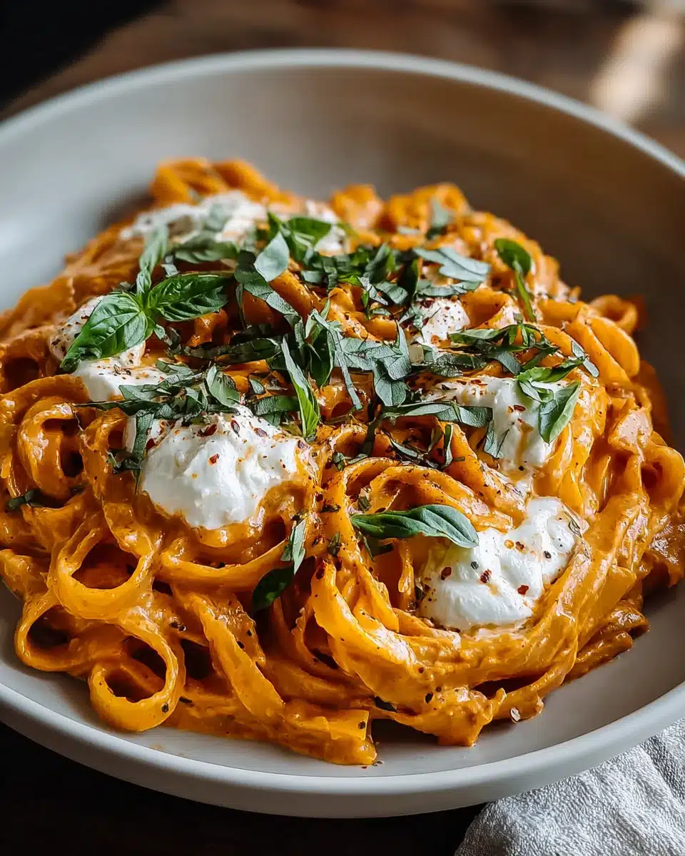 Cremige Paprika-Pasta mit Burrata und Kräutern für eine herzhafte Mahlzeit 4 Cremige Paprika-Pasta mit Burrata und Kräutern für eine herzhafte Mahlzeit