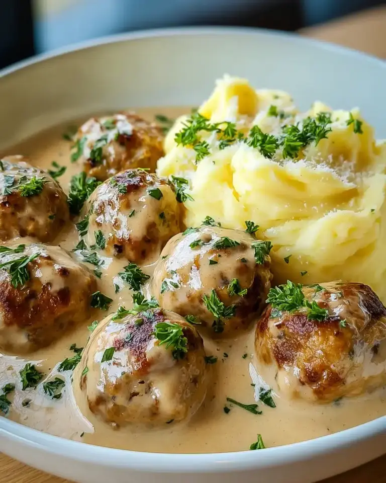 Hackbällchen in cremiger Sauce mit Kartoffelpüree