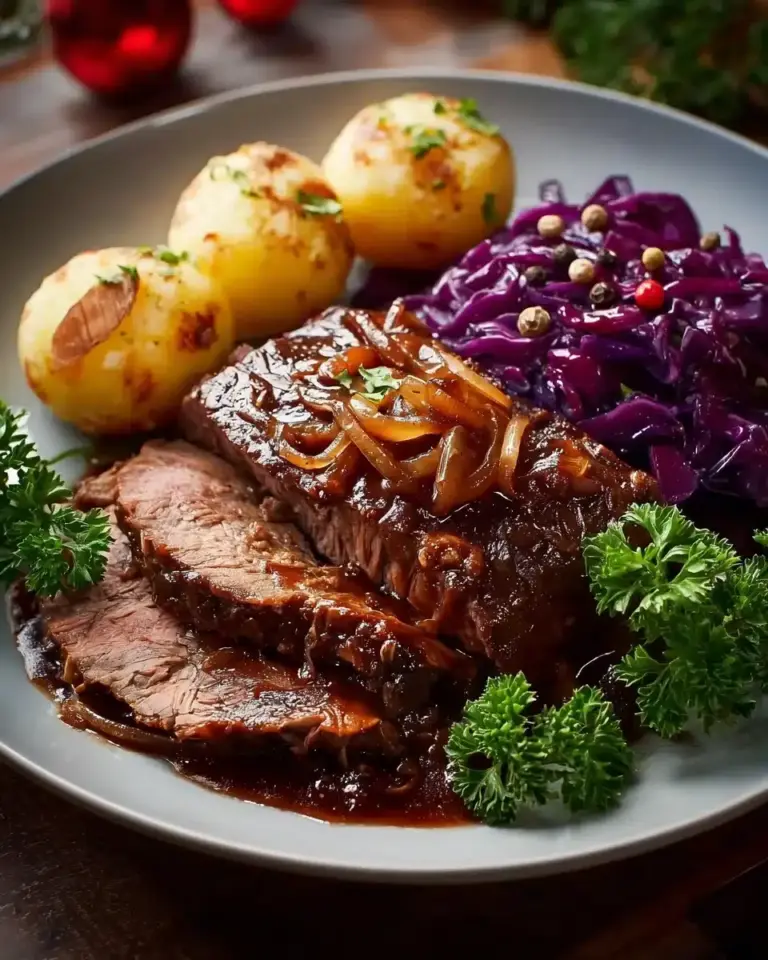 Festlicher Weihnachtsbraten mit Rotwein-Zwiebelsauce – Klassisches Rezept