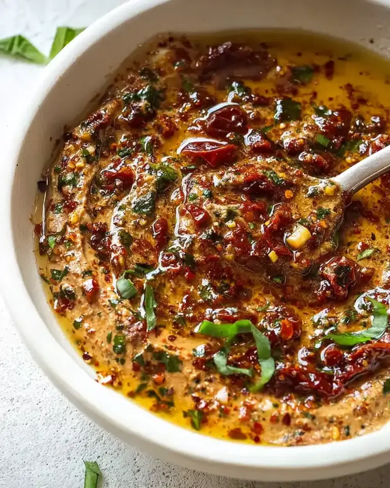 Mediterraner Dip mit getrockneten Tomaten und Knoblauchöl – ein Genuss!
