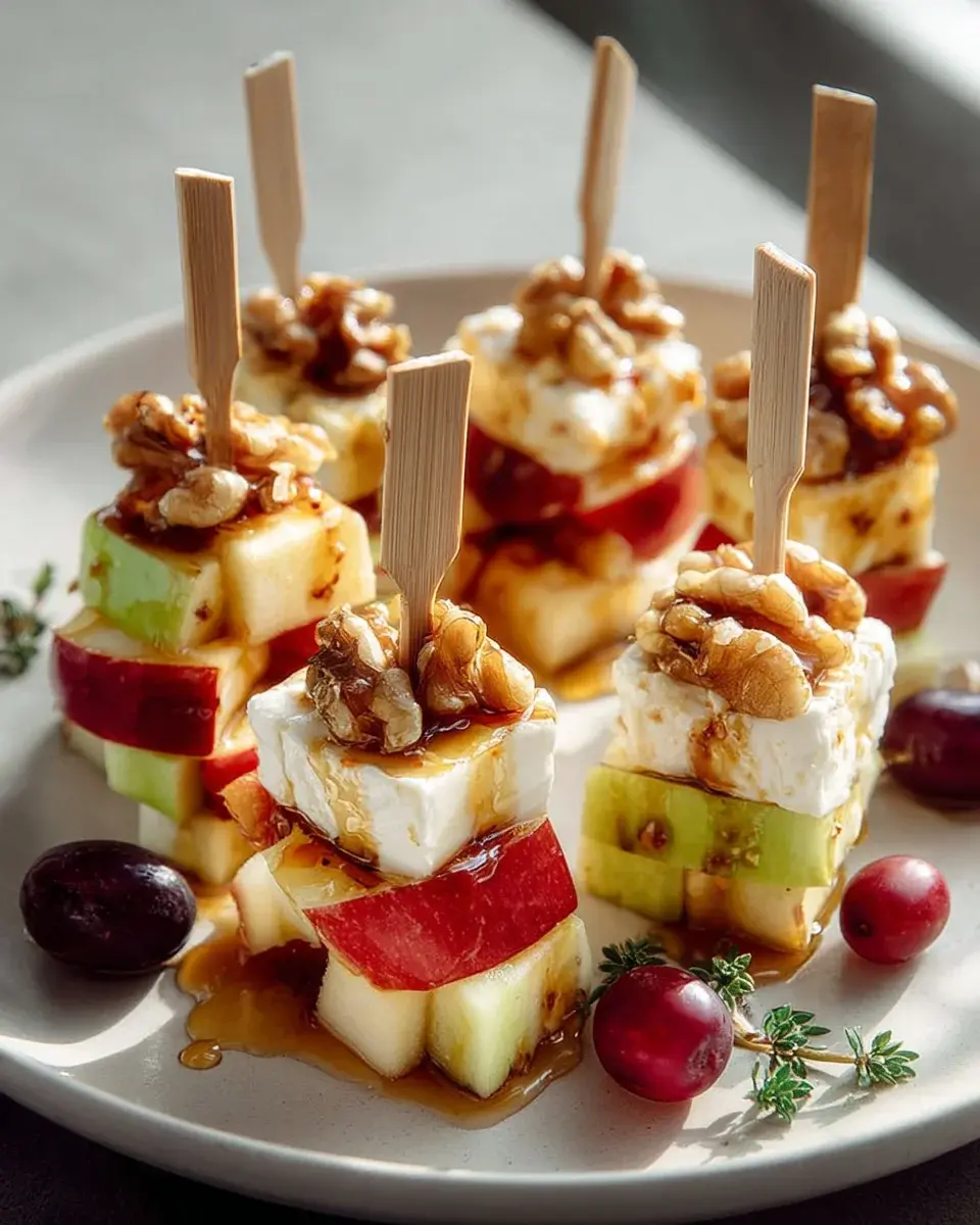 Apfel Camembert Spieße mit Walnüssen