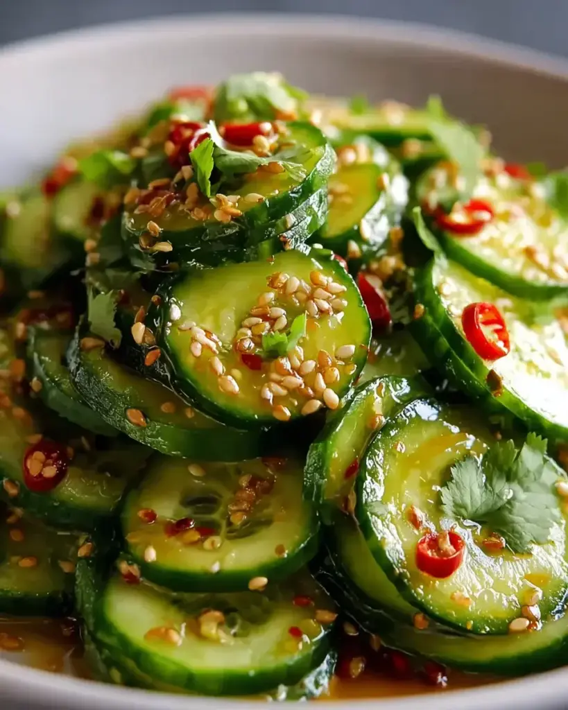 Erfrischender asiatischer Gurkensalat mit Chili und Sesam