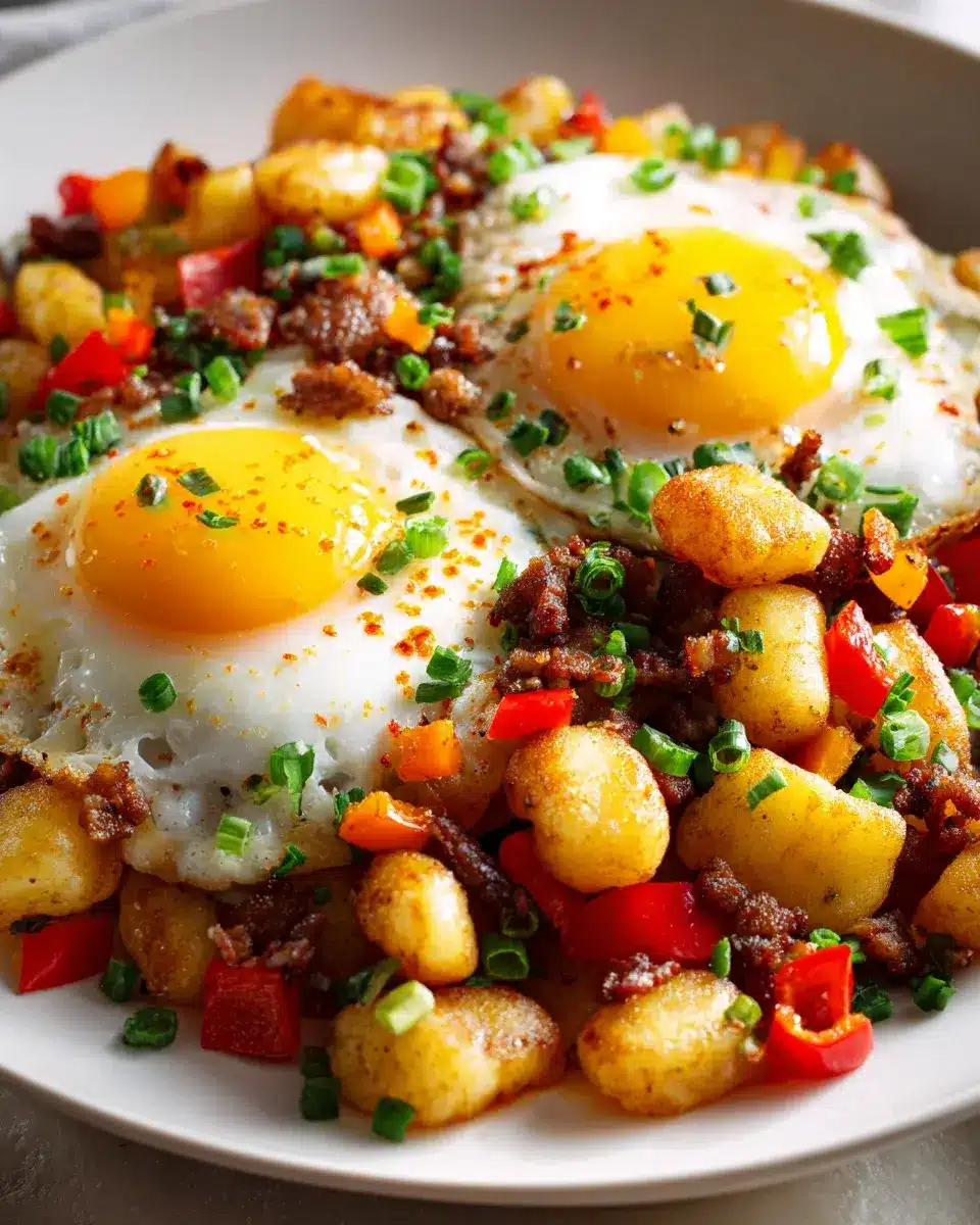 Breakfast Gnocchi Hash With Eggs & Beef Bacon