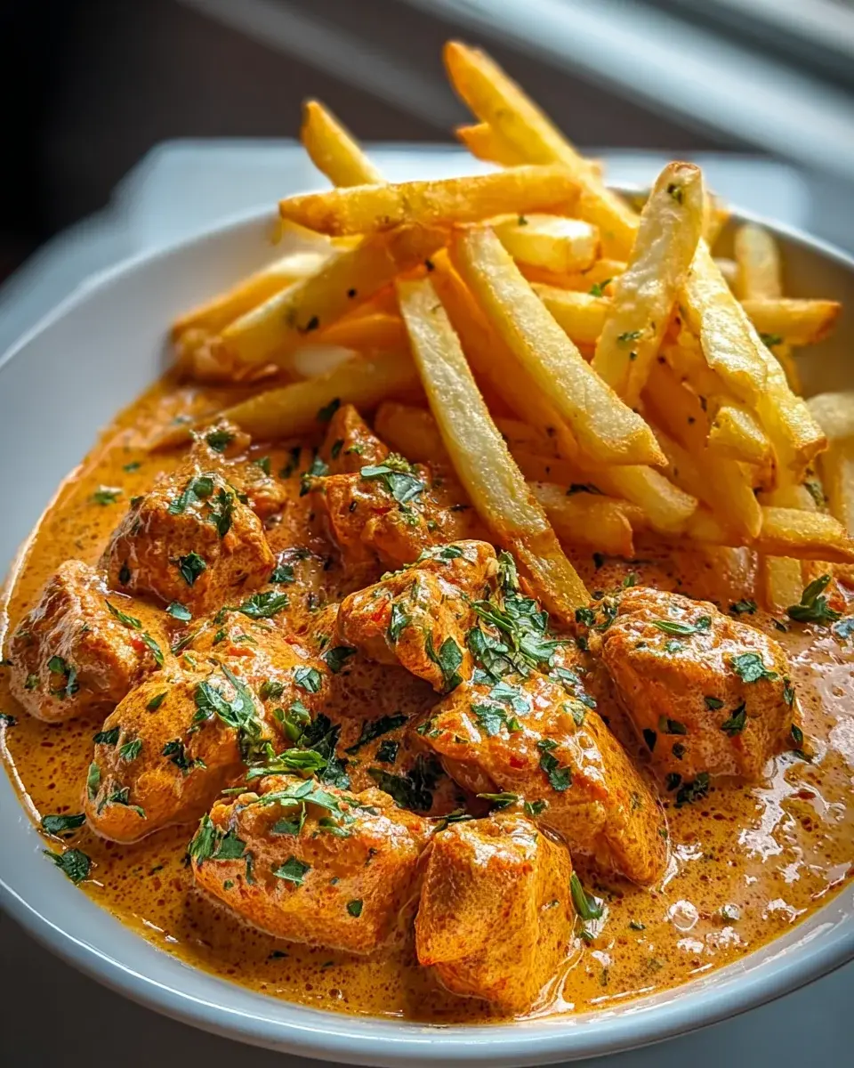Butter Chicken Knoblauchsauce Pommes