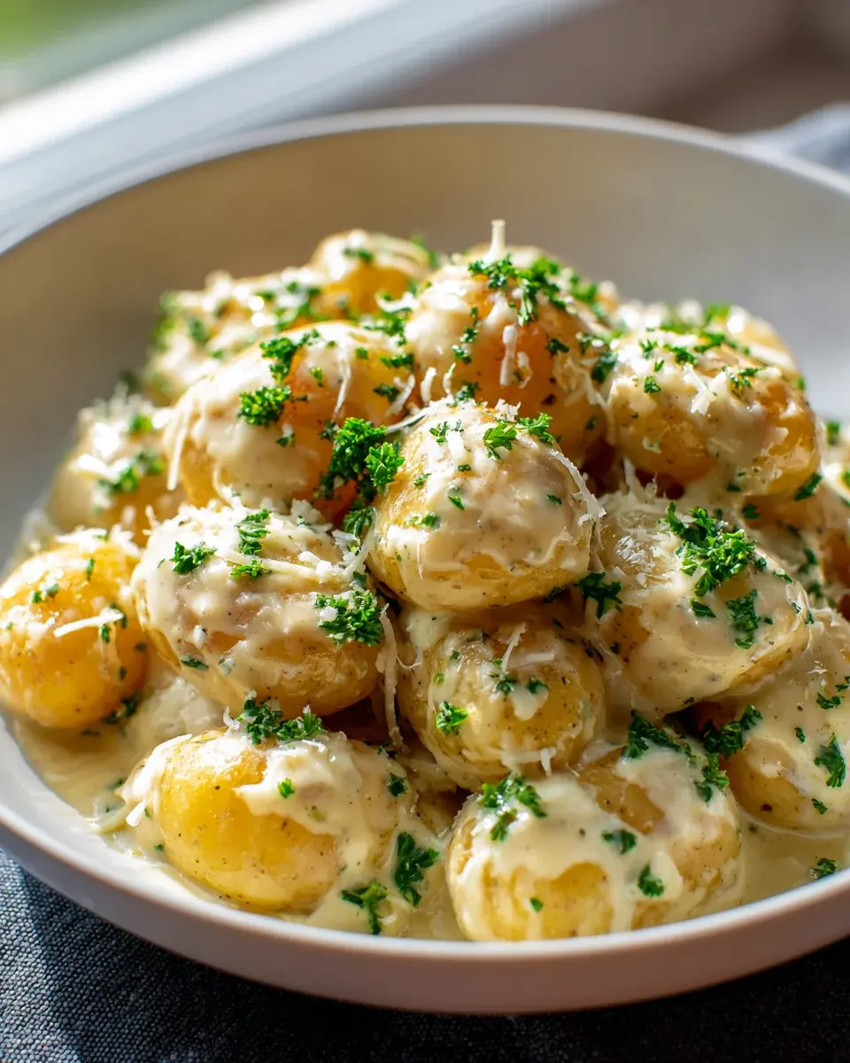 Creamy Garlic Sauce Baby Potatoes