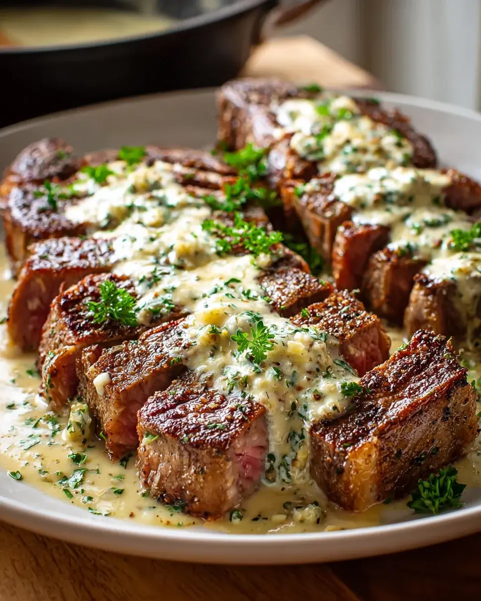 Garlic Butter Steak With Parmesan Cream Sauce