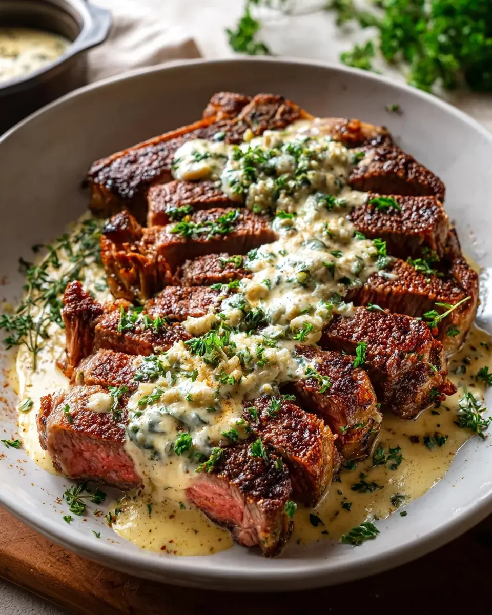 Garlic Butter Steak With Parmesan Cream Sauce