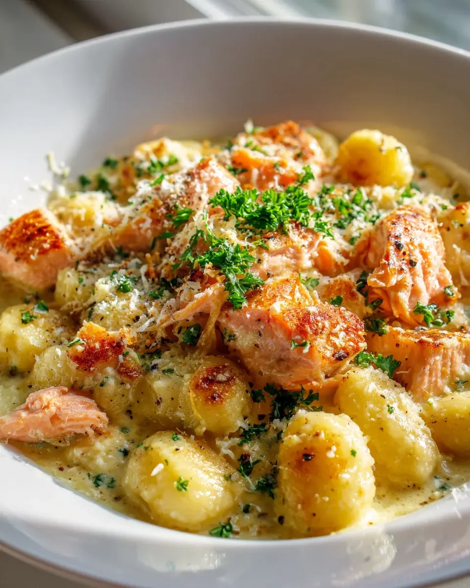 Garlic Parmesan Salmon Gnocchi Bake 1