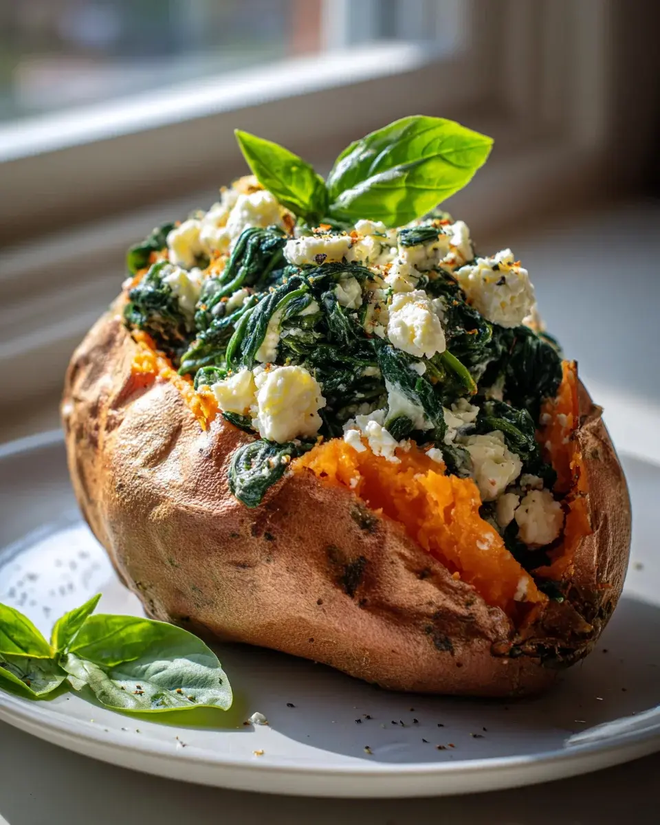 Gefyllte Syykartoffel mit Feta und Spinat