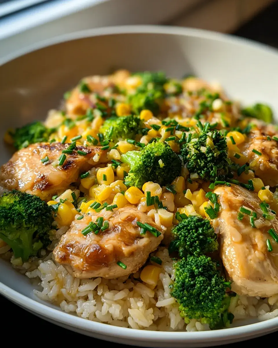 Hähnchen Reis Pfanne mit Brokkoli und Mais