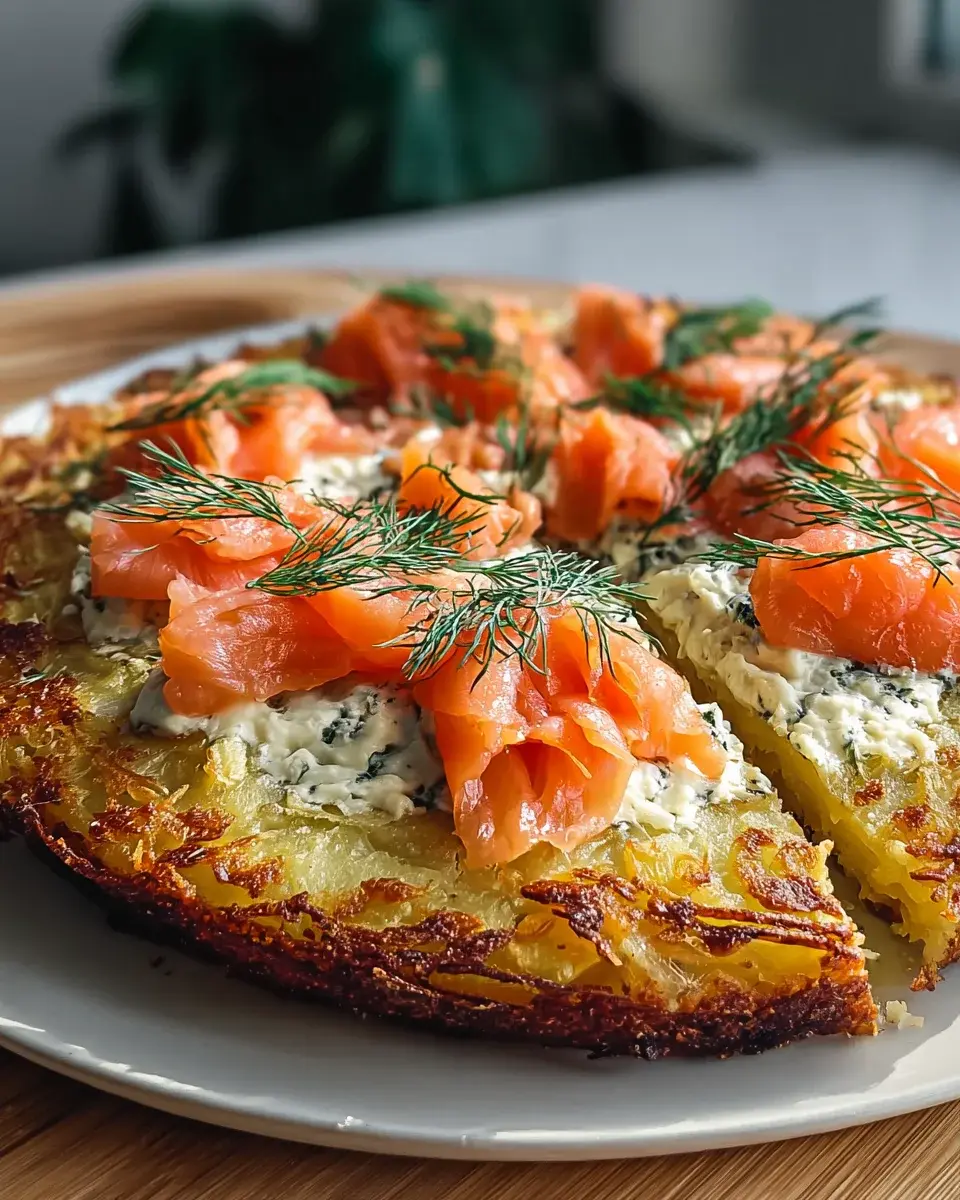 Kartoffelpizza mit geryuchertem Lachs