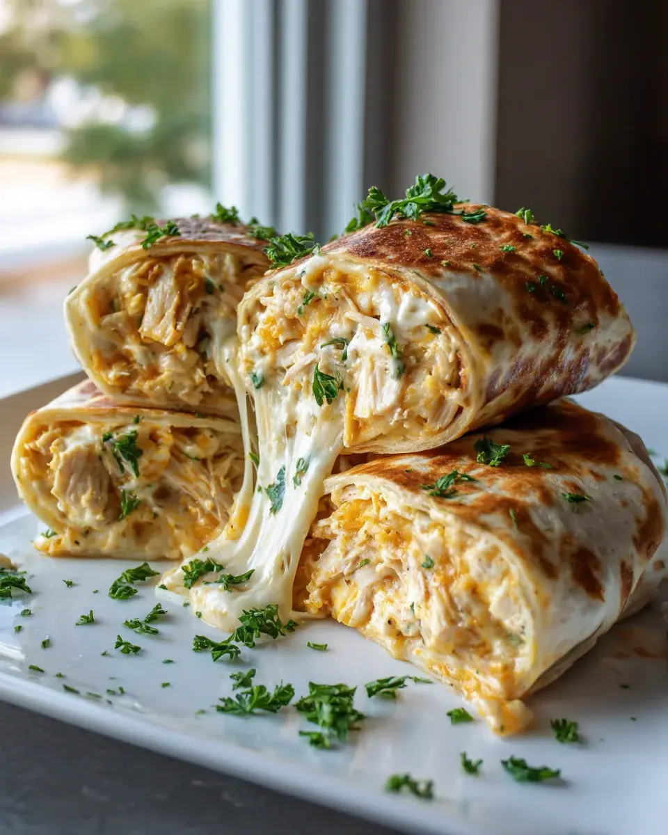 Ooey Gooey Cheesy Garlic Chicken Wraps