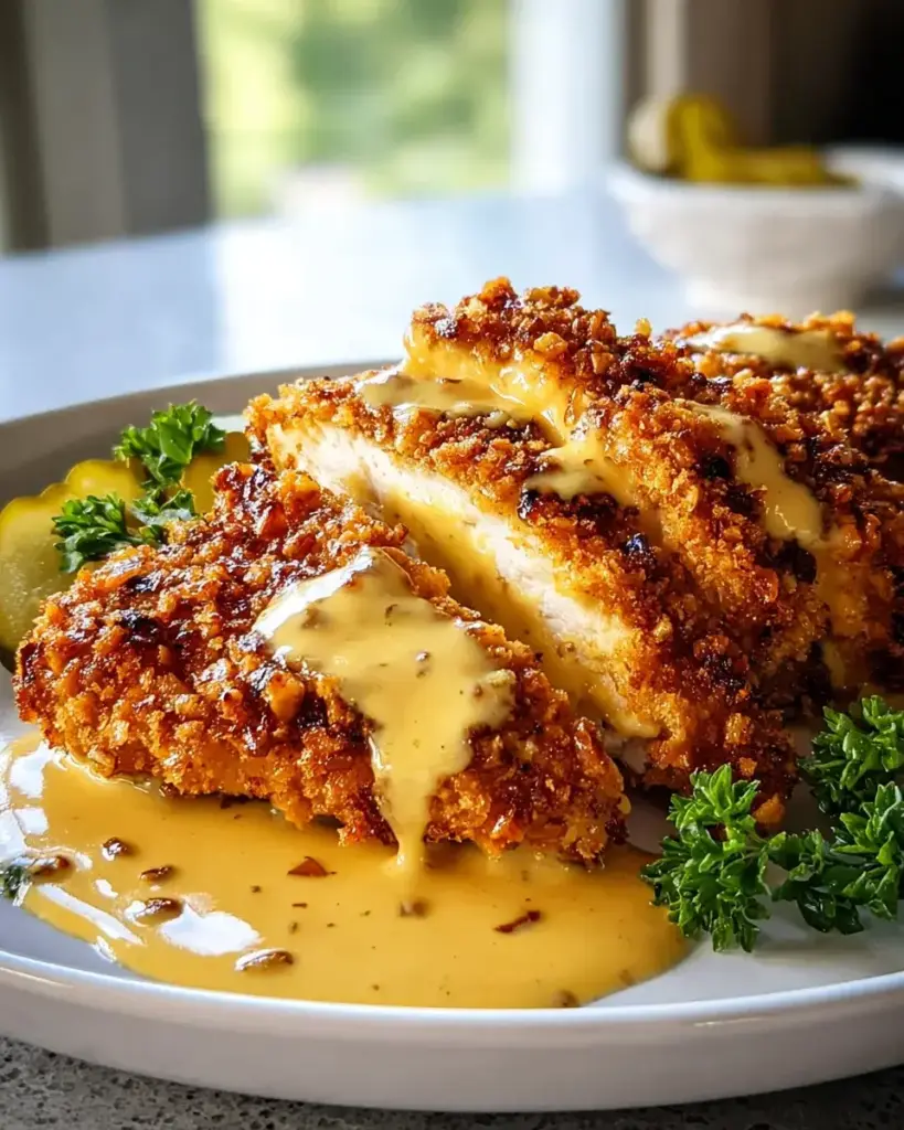 Pretzel Chicken mit Senf-Cheddar-Sauce Rezept lecker genießen!