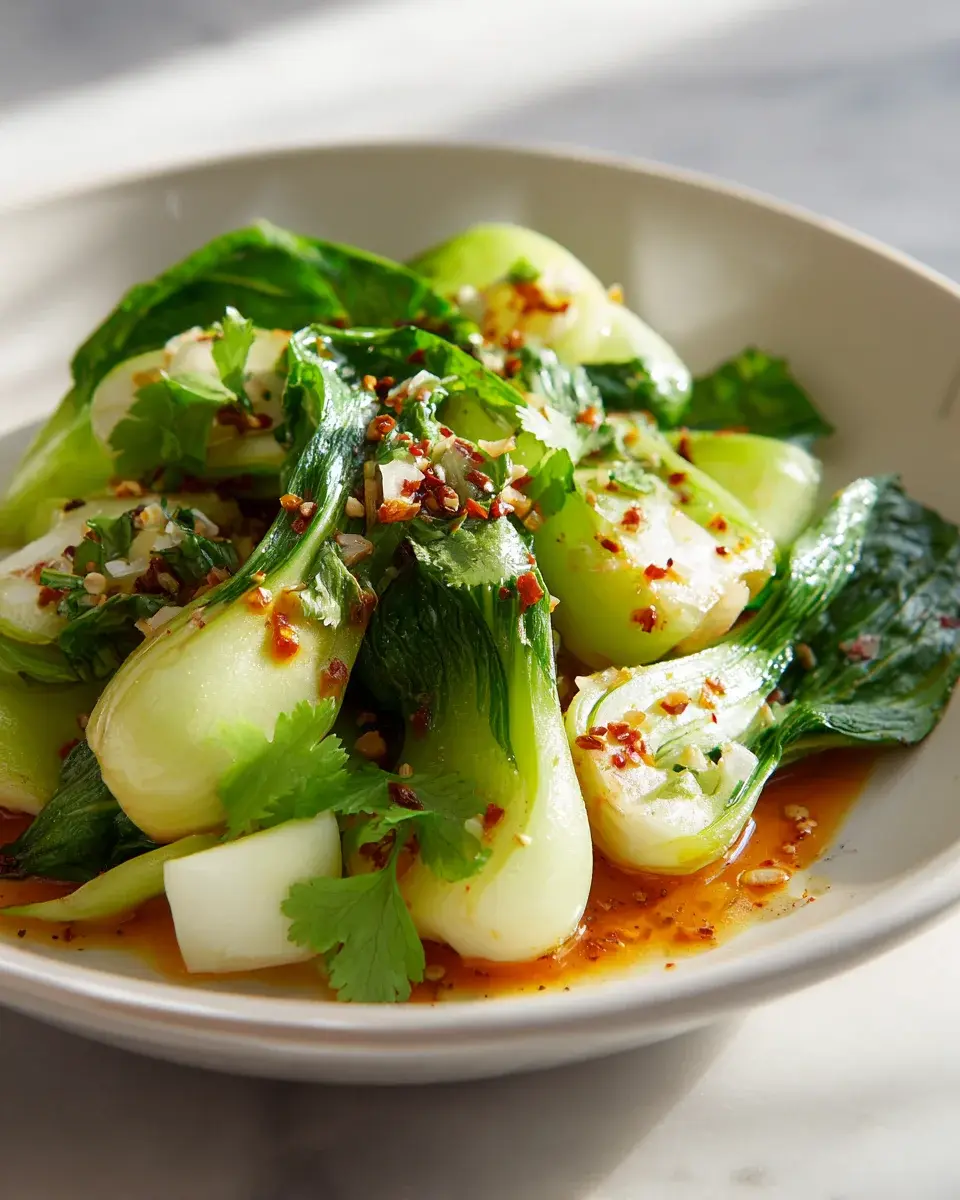 Quick Bok Choy With Gin Extractger Chili Sauce