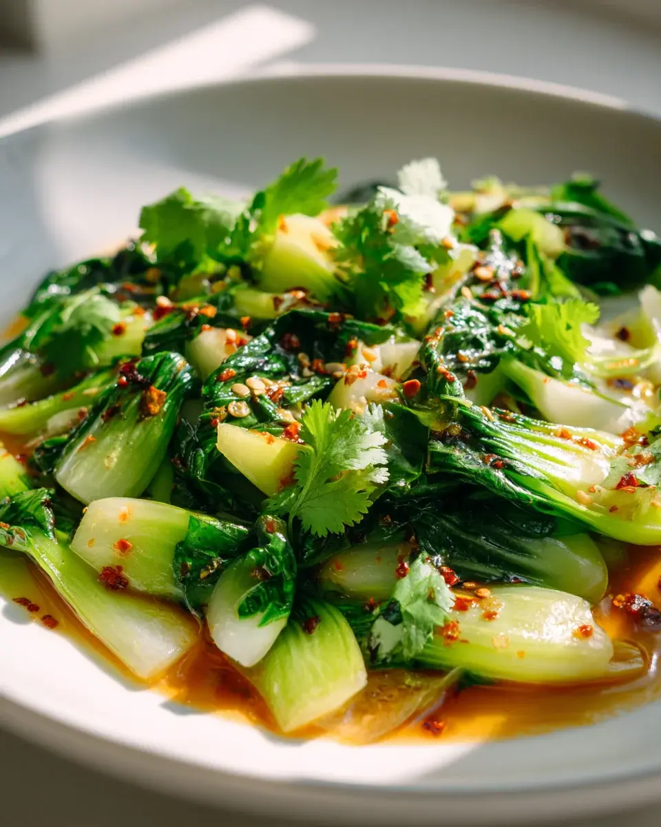 Quick Bok Choy With Gin Extractger Chili Sauce