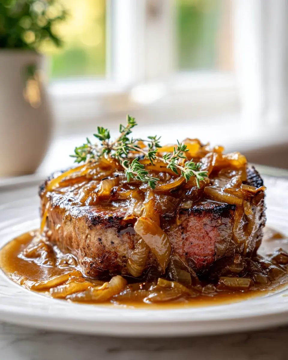 Rinderkoteletts mit karamellisierten Zwiebeln