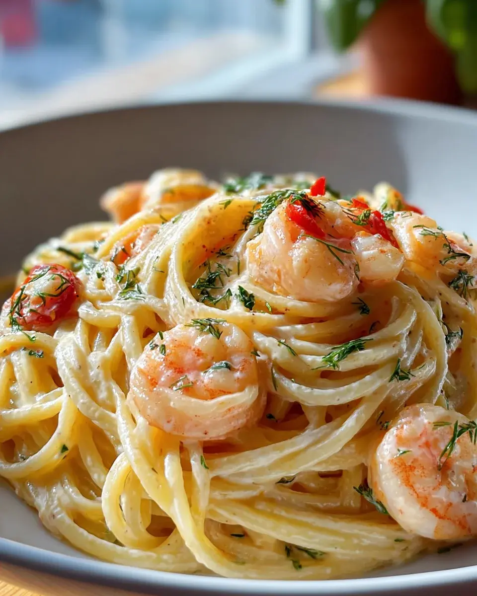 Spaghetti mit Garnelen in Frischkäsesauce