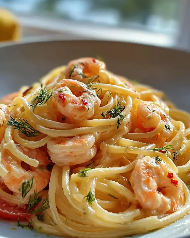 Spaghetti mit Garnelen in cremiger Frischkäsesauce genießen