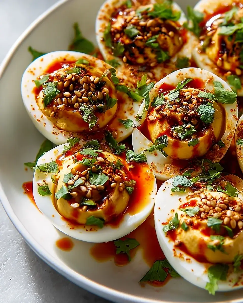 Spicy Chili Garlic Deviled Eggs