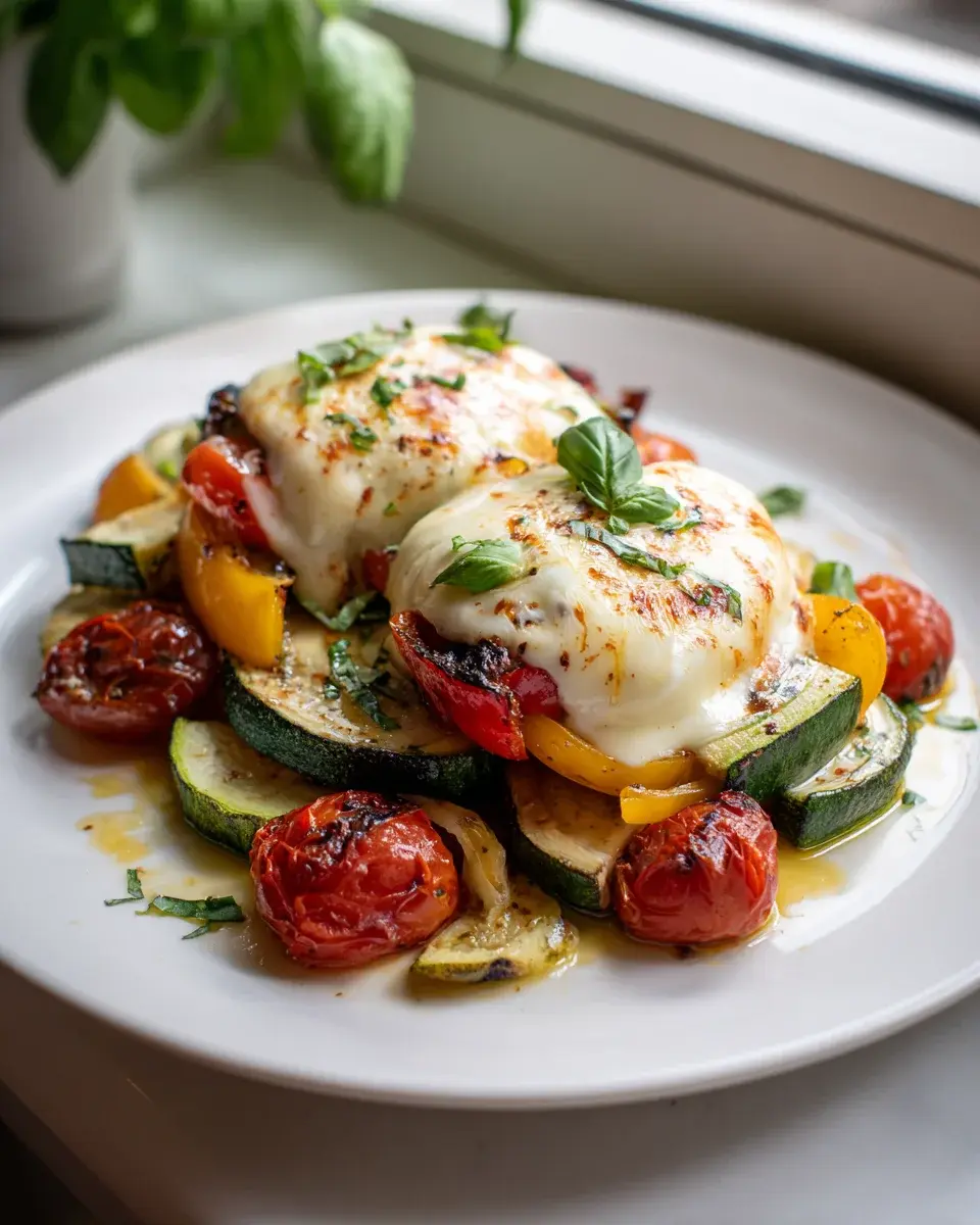 Überbackener Mozzarella Auf Ofengemüse
