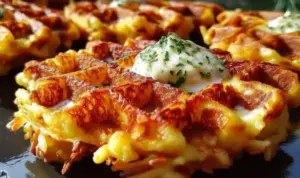 Knusprige Kartoffel-Käse-Waffeln mit Sour Cream