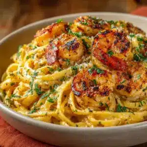 Garnelen Pasta mit Knoblauch und Tomatencreme