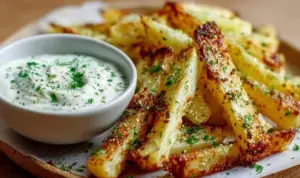 Knusprige Kohlrabi-Pommes mit Joghurt-Dip