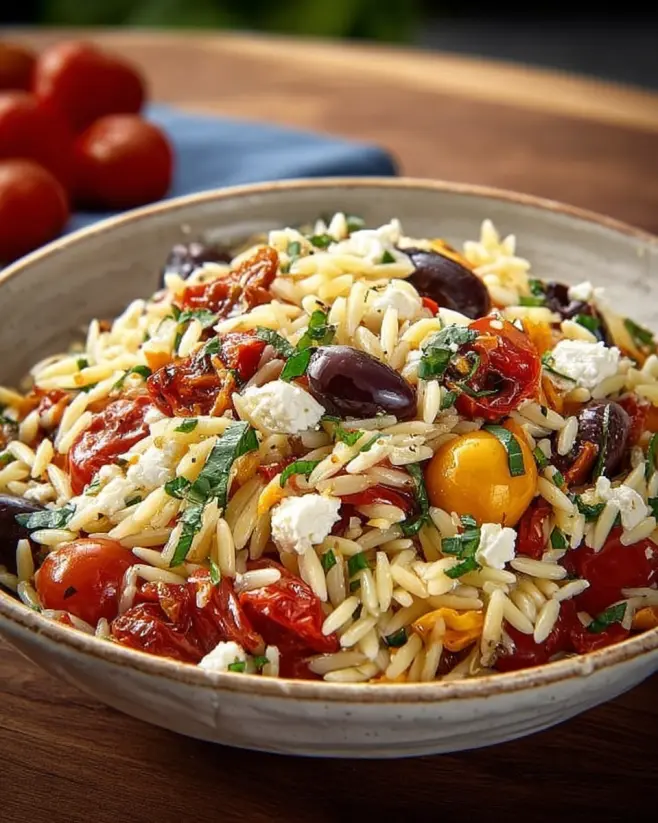 Mediterraner Orzo Salat Feta Oliven