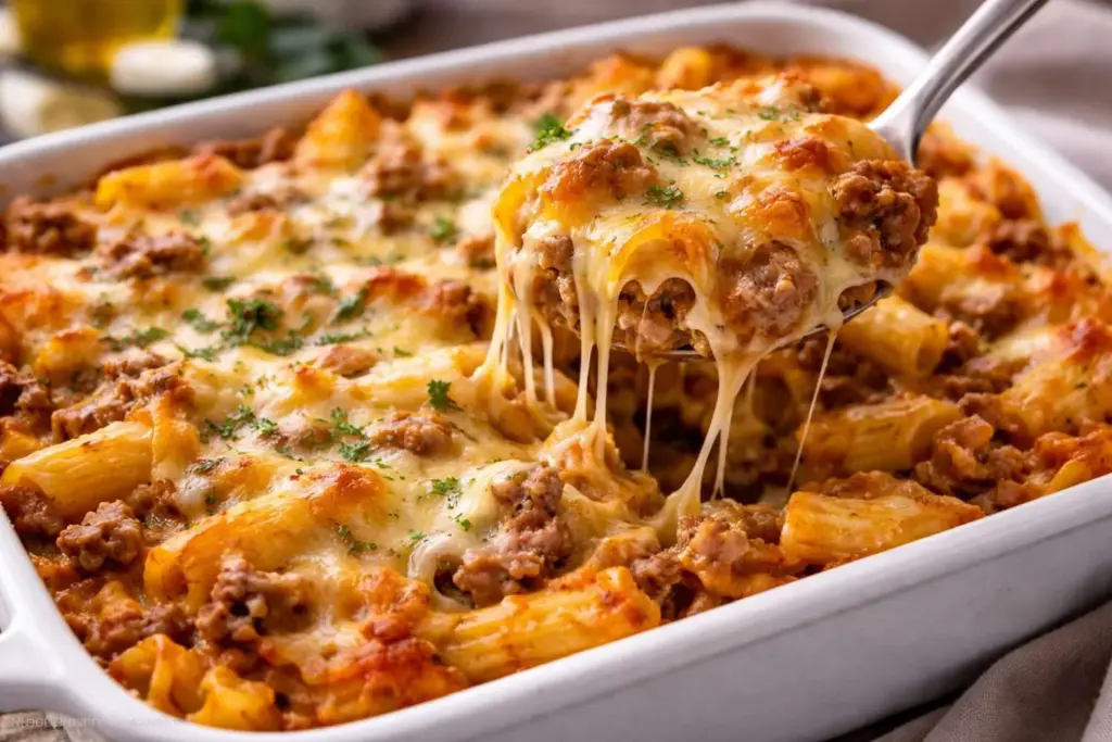 Nudelauflauf mit Hackfleisch und Sahne