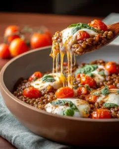 Pfannenlinsen mit Tomaten und Mozzarella