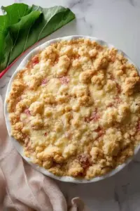 Rhaberkuchen mit Streuseln und Vanillecreme