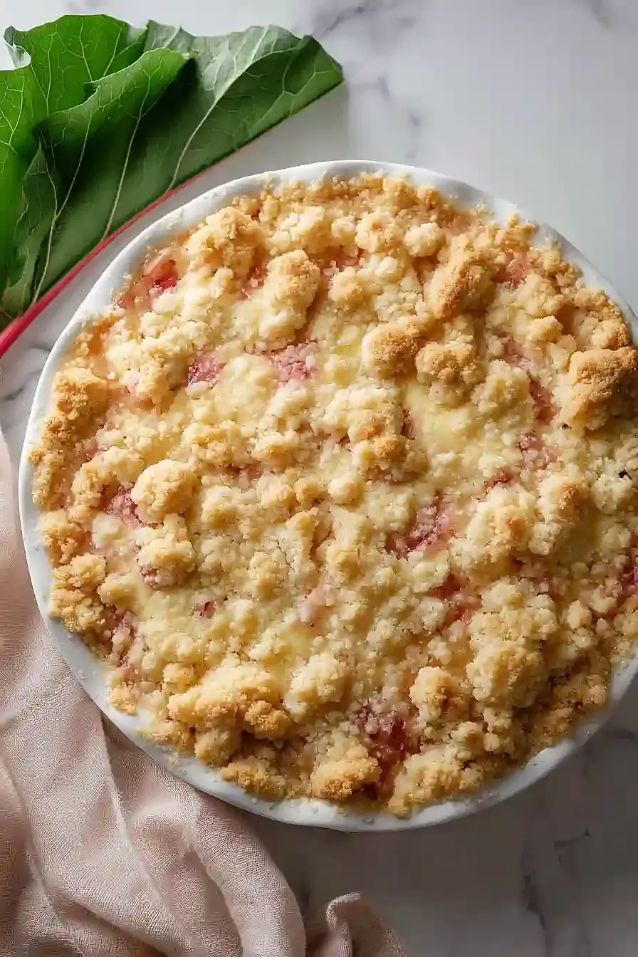 Rhabarber Streusel Kuchen mit Puddingfüllung