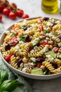 Mediterraner Nudelsalat mit Tahini-Dressing