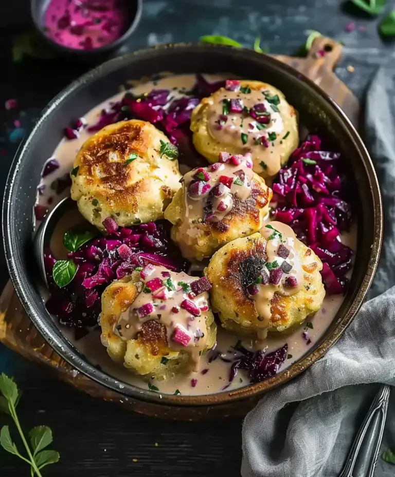 Brezenknödel Rotkohl Speck Sahne Soße Rezept