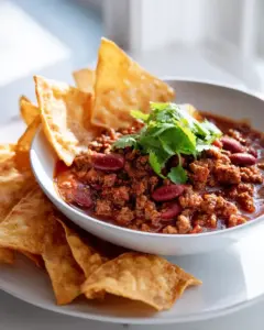 Chili Con Carne Mit Rindfleisch Und Gerösteten Nachos