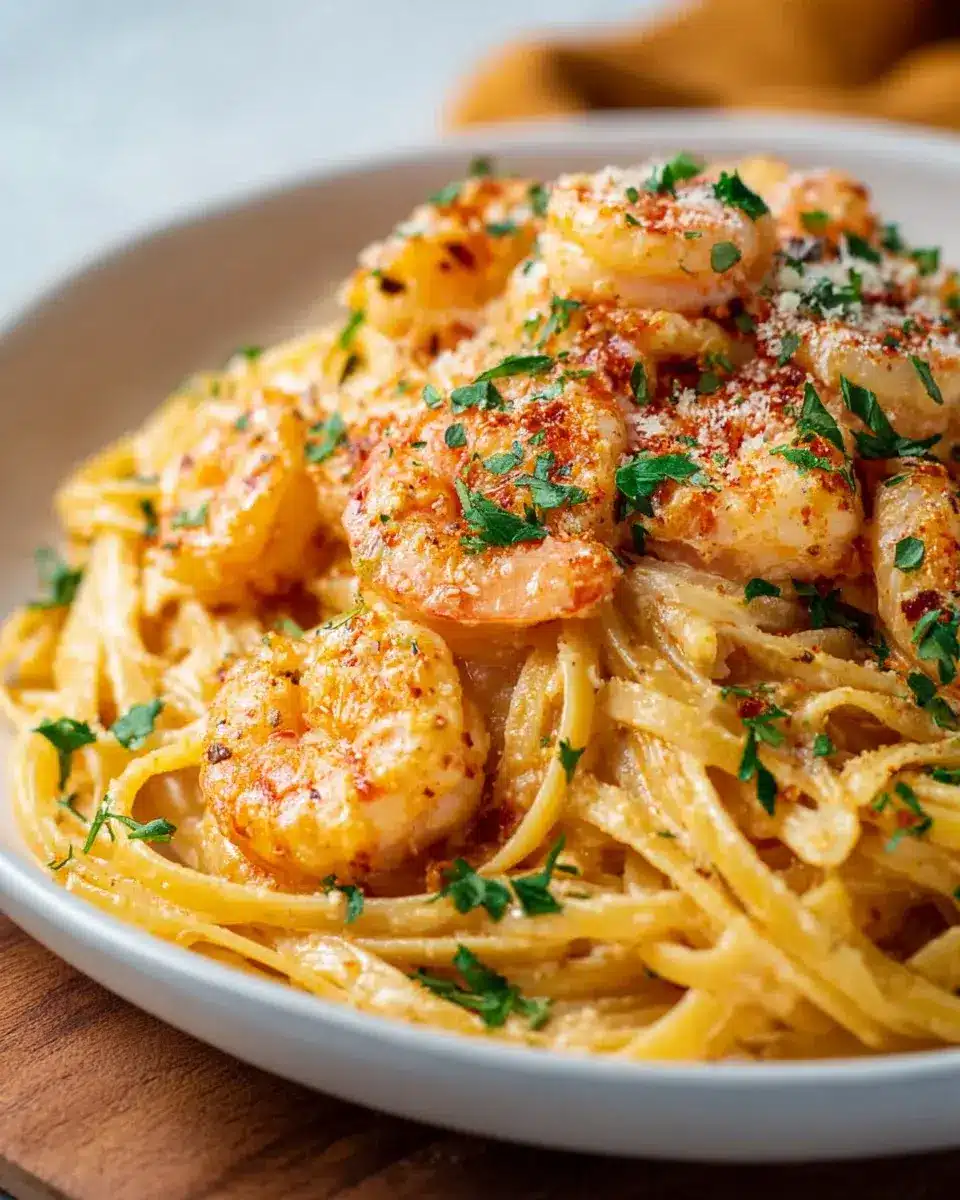 Cremige Knoblauch Garnelen Pasta