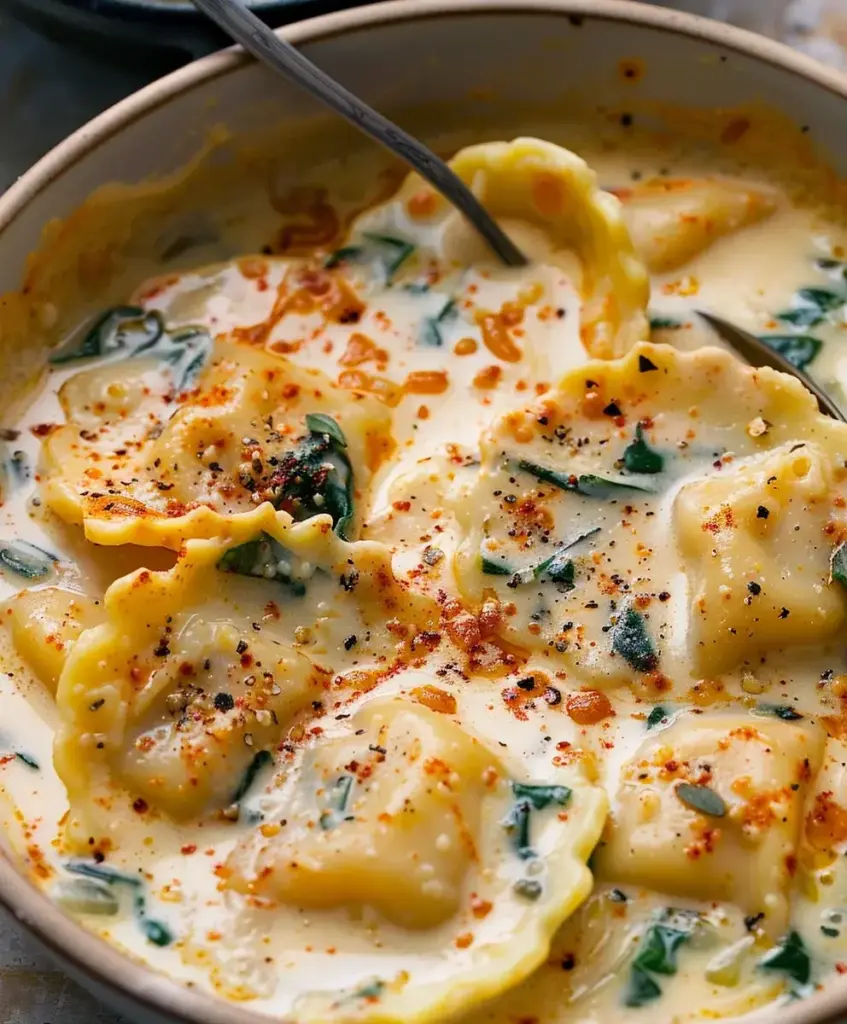 Cremige toskanische Ravioli Suppe