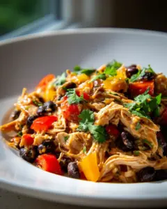 Crock Pot Fiesta Chicken mit Paprika und schwarzen Bohnen