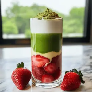 Erfrischender Erdbeer-Matcha-Latte