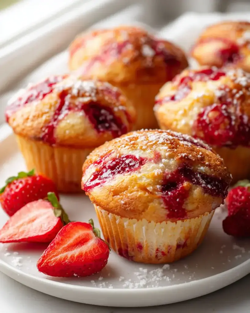 Erdbeermarmeladen Joghurt Muffins Rezept