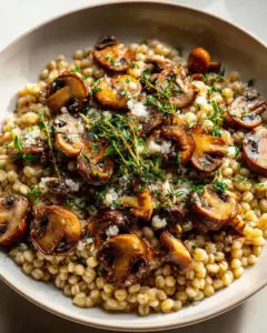 Herzhafte Pfanne mit Perlgerste, Knoblauch und Pilzen