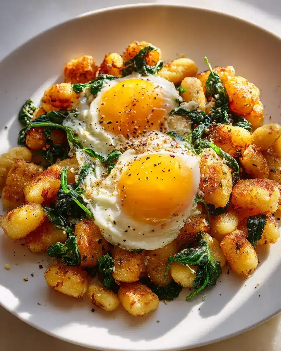Gnocchi Frühstückspfanne mit Spinat