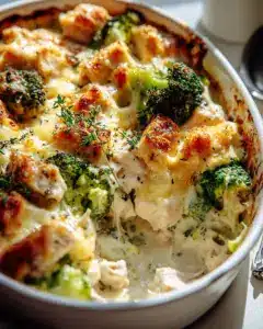 Brokkoli Hähnchen Auflauf mit Frischkäse und Mozzarella