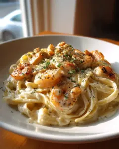 Chicken und Shrimp Alfredo Pasta